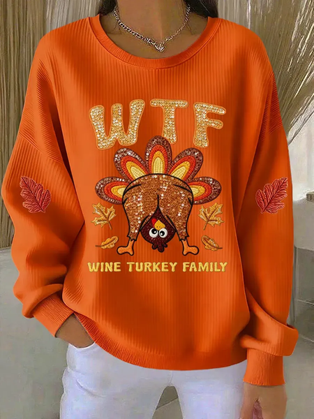 Women Maple Leaf Crew Neck Printing Casual Spring/Fall Long Sleeve Sweatshirt