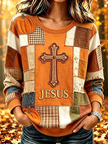 Women Text Letters Crew Neck Printing Casual Spring/Fall Long Sleeve Sweatshirt