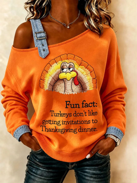 Women Turkey Asymmetrical Buckle Casual Spring/Fall Long Sleeve Sweatshirt