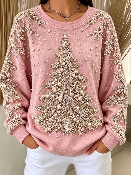 Casual Christmas Tree Crew Neck Long Sleeve Sweatshirt