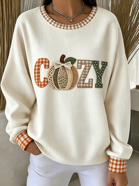 Women Plaid Crew Neck Casual Spring/Fall Long Sleeve Sweatshirt