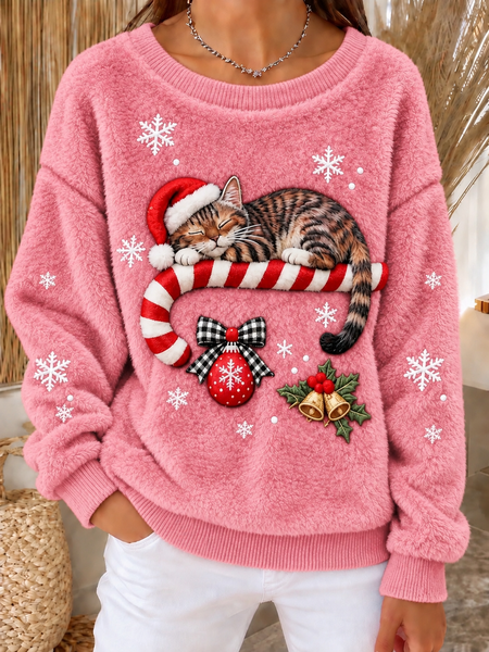 Women Christmas Crew Neck Casual Spring/Fall Long Sleeve Sweatshirt