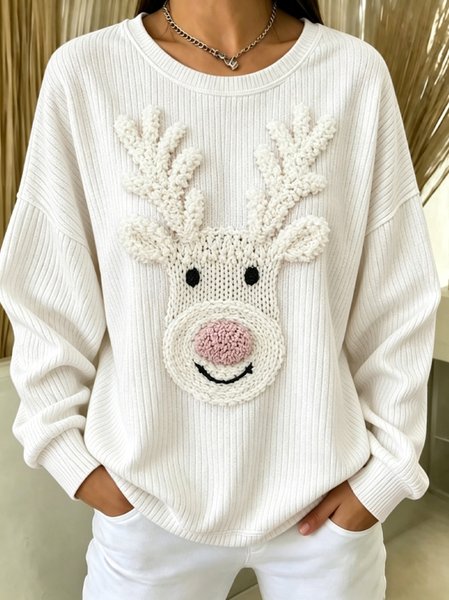 Casual Christmas Elk Crew Neck Long Sleeve Sweatshirt