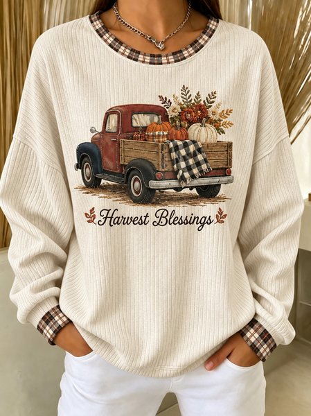 Women Plaid Crew Neck Casual Spring/Fall Long Sleeve Sweatshirt
