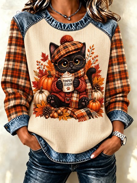 Casual Floral Crew Neck Long Sleeve Sweatshirt