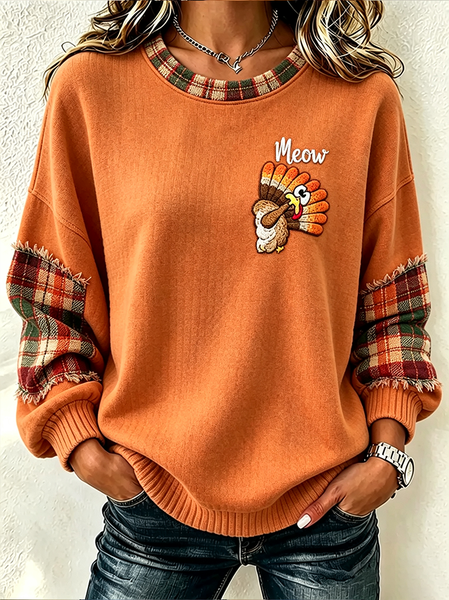 Casual Turkey Crew Neck Long Sleeve Sweatshirt