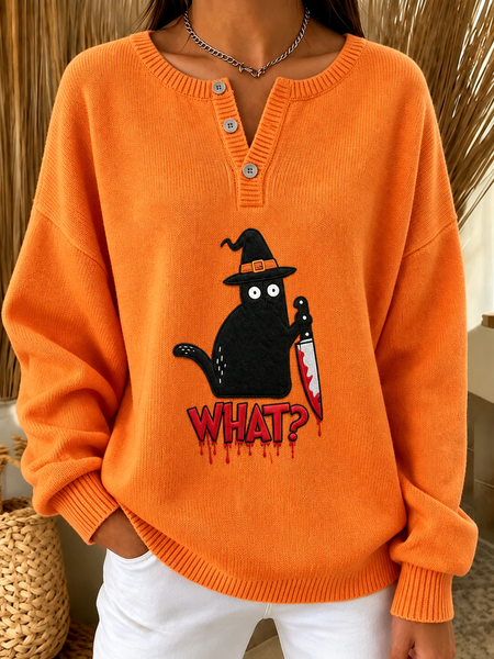 Casual Cat Crew Neck Long Sleeve Sweatshirt