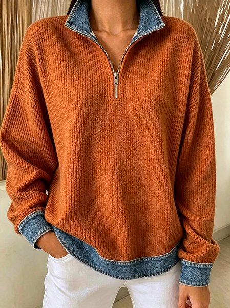 Casual Geometric Stand Collar Long Sleeve Sweatshirt