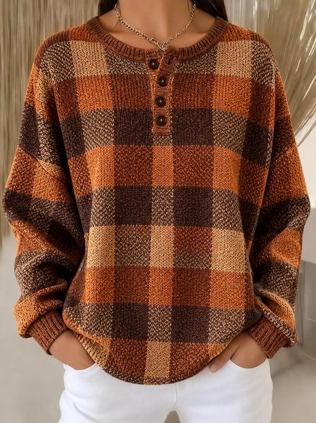 Casual Geometric Henley Collar Long Sleeve Sweatshirt