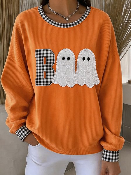 Casual Plaid Crew Neck Long Sleeve Sweatshirt
