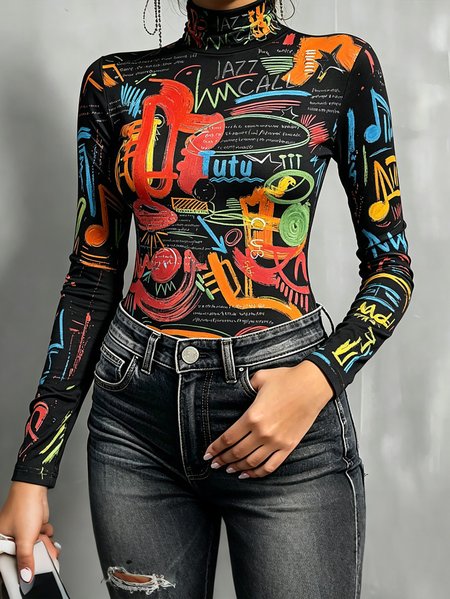 Plus Size Casual Random Print Printing Turtleneck T-shirt 1 Plus Size Casual Random Print Printing Turtleneck T-shirt
