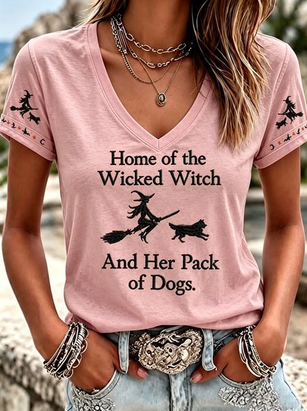 Casual Text Letters V Neck Short Sleeve T-shirt