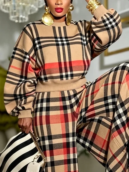 Casual Plaid Printing Crew Neck Sweatshirt