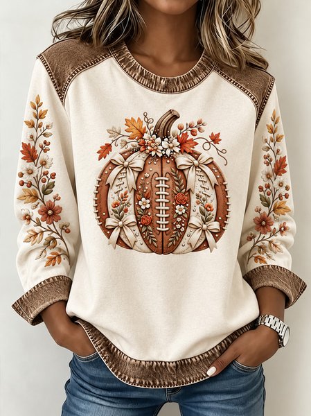 Casual Floral Crew Neck Long Sleeve Sweatshirt