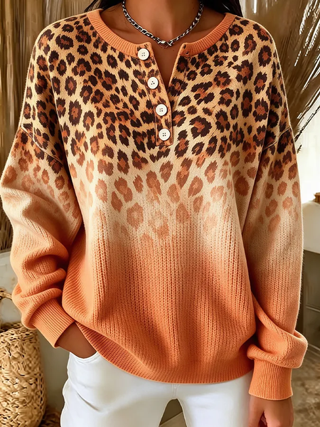 Women Leopard Crew Neck Printing Casual Spring/Fall Long Sleeve Sweatshirt