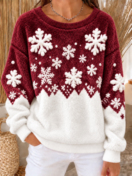 Casual Snowflake Crew Neck Long Sleeve Sweatshirt