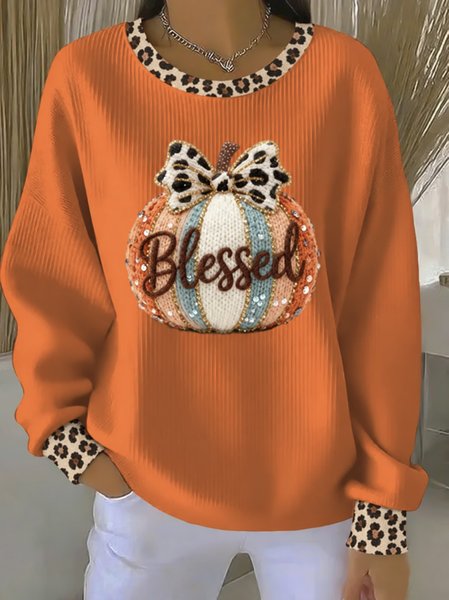 Casual Leopard Crew Neck Long Sleeve Sweatshirt