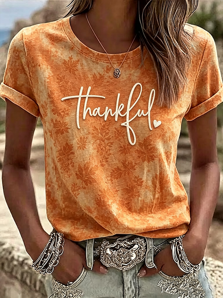 Casual Text Letters Crew Neck Short Sleeve T-shirt