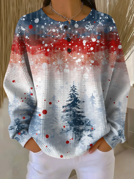 Women Christmas Crew Neck Printing Casual Spring/Fall Long Sleeve Sweatshirt