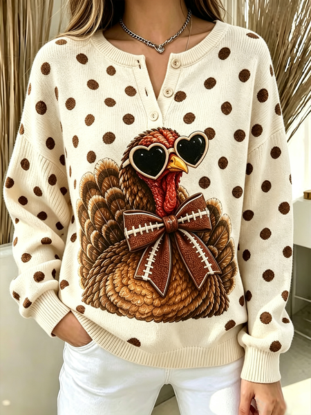 Women Polka Dots Crew Neck Printing Casual Spring/Fall Long Sleeve Sweatshirt
