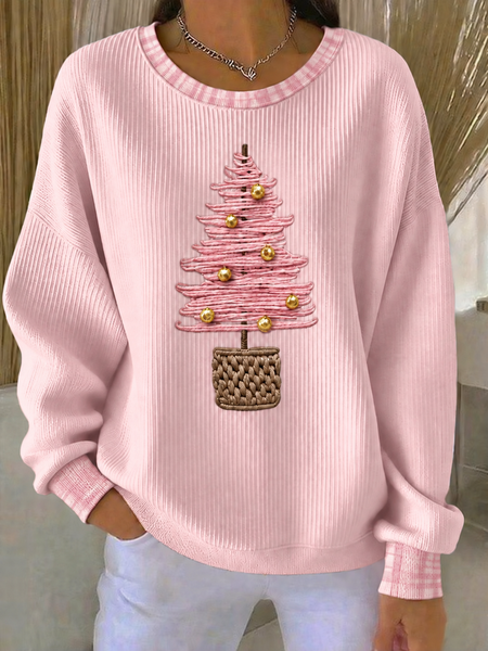 Casual Plaid Crew Neck Long Sleeve Sweatshirt