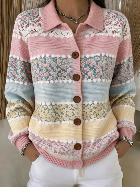 Women Floral Long Sleeve Comfy Vintage Printing Cardigan