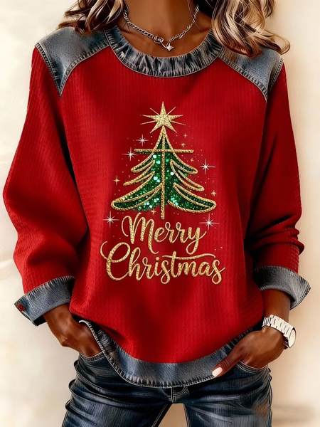 Casual Color Block Crew Neck Long Sleeve Sweatshirt