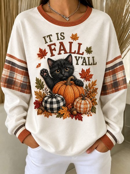 Women Text Letters Crew Neck Casual Spring/Fall Long Sleeve Sweatshirt