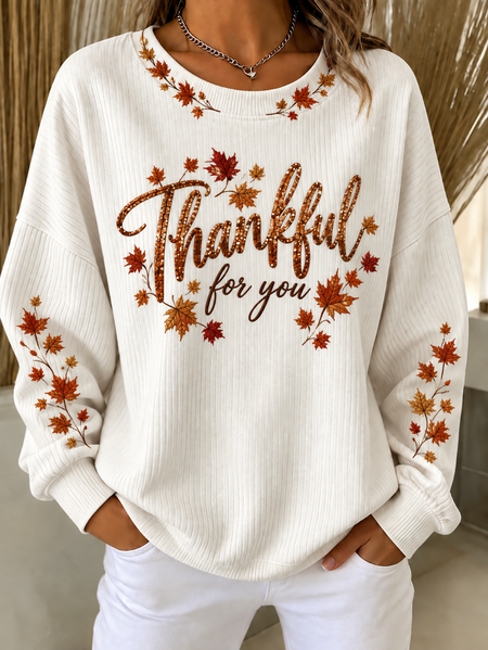Women Text Letters Crew Neck Casual Spring/Fall Long Sleeve Sweatshirt