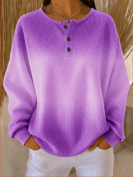 Women Ombre Henley Collar Casual Spring/Fall Long Sleeve Sweatshirt
