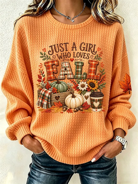Women Text Letters Crew Neck Printing Casual Spring/Fall Long Sleeve Sweatshirt