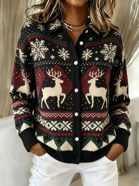 Casual Printing Christmas Tree Knit Top