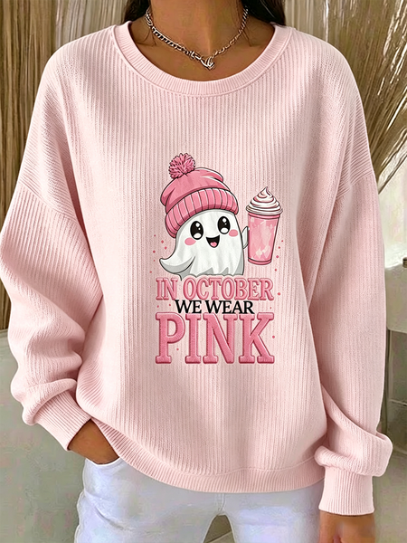 Women Halloween Crew Neck Printing Casual Spring/Fall Long Sleeve Sweatshirt