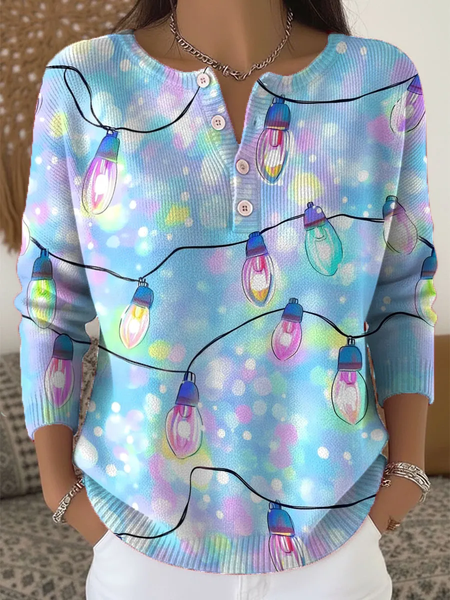 Vintage Christmas Henley Collar Long Sleeve Sweatshirt