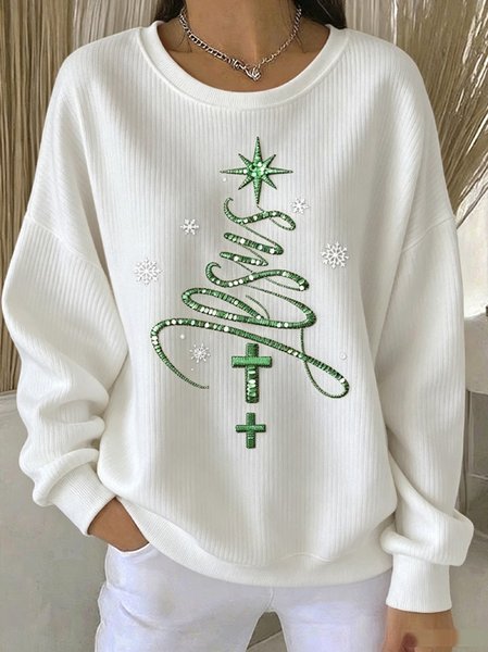 Casual Christmas Tree Crew Neck Long Sleeve Sweatshirt