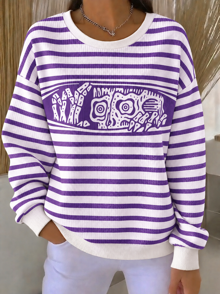 Casual Striped Crew Neck Long Sleeve Sweatshirt
