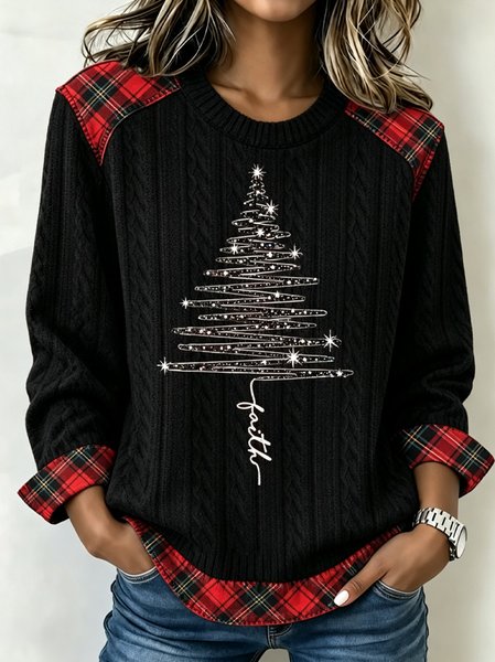 Casual Plaid Crew Neck Long Sleeve Sweatshirt