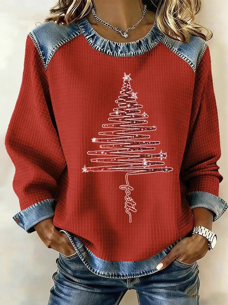 Casual Plaid Crew Neck Long Sleeve Sweatshirt