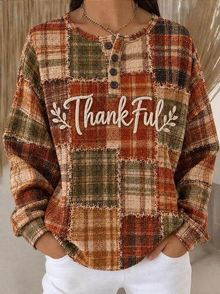 Women Plaid Crew Neck Casual Spring/Fall Long Sleeve Sweatshirt