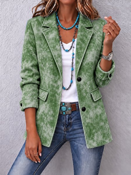 Women Spring/Fall Outerwear Vintage Printing Floral Long Sleeve Lapel Collar Jacket