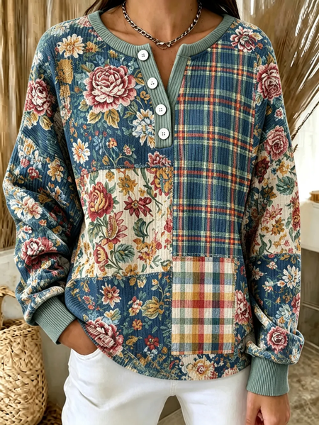 Casual Floral Crew Neck Long Sleeve Sweatshirt