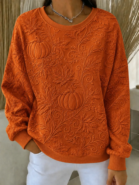 Women Maple Leaf Crew Neck Printing Casual Spring/Fall Long Sleeve Sweatshirt