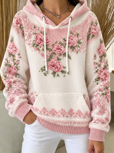 Casual Floral Hoodie Long Sleeve Hoodie