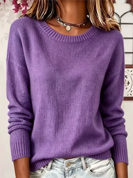 Women Plain Printing Casual Long Sleeve Crew Neck Spring/Fall Sweater