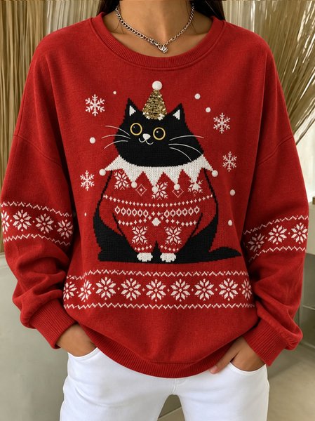 Casual Christmas Crew Neck Long Sleeve Sweatshirt