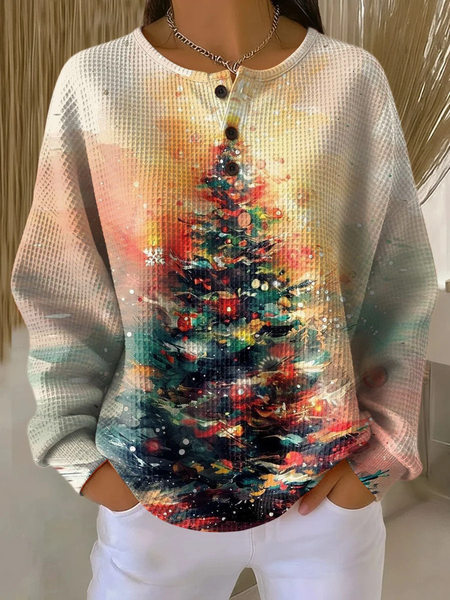 Women Christmas Crew Neck Printing Casual Spring/Fall Long Sleeve Sweatshirt