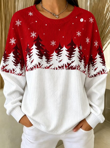 Women Color Block Crew Neck Casual Spring/Fall Long Sleeve Sweatshirt