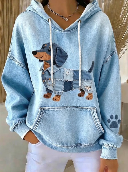 Women Dog Printing Long Sleeve Casual Daily Spring/Fall Hoodie