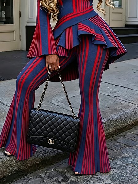 Casual Striped Printing Flare Pants