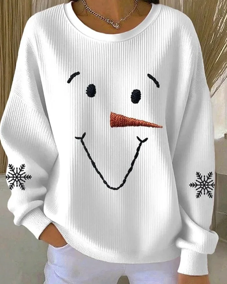 Women Christmas Snowman Crew Neck Printing Casual Spring/Fall Long Sleeve Sweatshirt